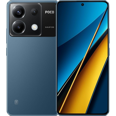 Смартфон Poco X6 5G 8/256Gb NFC Blue (Global Version) Корпус: 161,2x74,3x8,0 мм, 181 г; Gorilla Glass Victus спереду; IP54, захист від пилу та бризок // Дисплей: 6,67" AMOLED, 68B кольорів, 120 Гц, Dolby Vision, 500 ніт (тип), 1200 ніт (HBM), 1800 ніт (пікова), 1220x2712 пікселів, 20,01:9, 446 ppi //Чіпсет: Qualcomm SM7435-AB Snapdragon 7s Gen 2 (4 нм): восьмиядерний (4x2,40 ГГц і 4x1,95 ГГц); Адрено 710 // Пам'ять: 256 ГБ 8 ГБ RAM; UFS 2.2 // ОС/ПЗ: Android 13, MIUI 14, планове оновлення до Android 14, HyperOS // Основна камера: Ширококутна (основна) : 64 МП, f/1,8, 25 мм, 0,7 мкм, PDAF, OIS; Надширококутна : 8 МП, f/2.2, 118?; Макро : 2 МП, f/2.4 // Фронтальна камера: 16 МП, f/2.5, (ширококутна) // Запис відео: основна камера : 4K@30fps, 1080p@30/60fps, gyro-EIS; Фронтальна камера : 1080p@30/60fps // Акумулятор: 5100mAh; 67 Вт дротовий // Підключення: 5G; Подвійна SIM; Wi-Fi 5; BT 5.2; NFC; інфрачервоний порт; роз'єм 3,5 мм // Інше: сканер відбитків пальців (під дисплеєм, оптичний); подвійні динаміки.