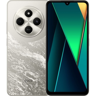 Смартфон Poco C75 6/128Gb NFC Gold (Global Version) Екран (6.88", IPS, 1640x720) / MediaTek Helio G85 Ultra (2.0 ГГц + 1.8 ГГц) / основна подвійна камера: 50 Мп + Al, фронтальна 13 Мп / RAM 6 ГБ / 128 ГБ вбудованої пам'яті + microSD (до 1 ТБ) / 3G / LTE / GPS / підтримка 2х СІМ-карт (Nano-SIM) / Android 14 / 5160 мА*год / NFC