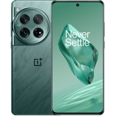 Смартфон OnePlus 12 16/512Gb Flowy Emerald (Global Version)  1 Корпус: 163,3x75,8x9,2 мм, 220 г; Скло, алюмінієва рамка; IP65 • Дисплей: 6,82" LTPO AMOLED, 1B кольорів, 120 Гц, Dolby Vision, HDR10+, 600 ніт (тип), 1600 ніт (HBM), 4500 ніт (пік), роздільна здатність 1440x3168 пікселів, співвідношення сторін 19,8:9, 510 ppi • Чіпсет: Qualcomm SM8650-AB Snapdragon 8 Gen 3 (4 нм): восьмиядерний (1x3,3 ГГц Cortex-X4 & 5x3,2 ГГц Cortex-A720 & 2x2,3 ГГц Cortex-A520); Адрено 750 • Пам'ять: 512 ГБ 16 ГБ RAM; UFS 4.0 • ОС/ПЗ: Android 14, OxygenOS 14 (міжнародна) • Основна камера: Ширококутна (основна) : 50 МП, f/1.6, 23 мм, 1/1.43", 1.12 мкм, Dual Pixel PDAF, OIS; Телефото : 64 МП, f/2.6, 70 мм, 1/2.0", 0.7 мкм, PDAF, OIS, 3x оптичний зум; Ультраширококутна : 48 МП, f/2,2, 14 мм, 114˚, 1/2,0", 0,8 мкм, PDAF • Фронтальна камера: 32 Мп, f/2.4, 21 мм (ширококутна), 1/2.74", 0.8 мкм • Запис відео: основна камера : 8K@24fps, 4K@30/60fps, 1080p@30/60/240fps, Auto HDR, gyro-EIS, Dolby Vision; Фронтальна камера : 4K@30fps, 1080p@30fps, gyro-EIS • Акумулятор: 5400mAh; 100 Вт дротовий, PD, QC, 1-100% за 26 хв (рекламується), 50 Вт бездротовий, 1-100% за 55 хв (рекламується), 10 Вт зворотний бездротовий зв’язок• Підключення: 5G; eSIM; Подвійна SIM; Wi-Fi 7; BT 5.4, aptX HD; NFC; Інфрачервоний порт • Інше: сканер відбитків пальців (під дисплеєм, оптичний); стереодинаміки