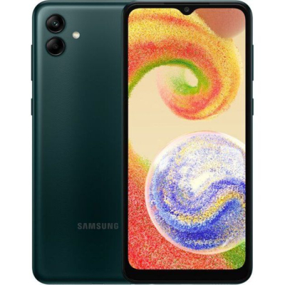 Смартон Samsung Galaxy A04 4/64Gb Green (Global Version)   Смартфон  2 SIM + картка пам'яті  екран: 6,5"  PLS  1600х720  вбудована пам'ять: 64 ГБ  оперативна пам'ять: 4 ГБ  процесор: MediaTek Helio G35  ОС: Android 12  акумулятор: 5000 мАгод (незнімний)  камера: 50 (f/1.8, ширококутна) + 2 (f/2.4, сенсор глибини) Мп 